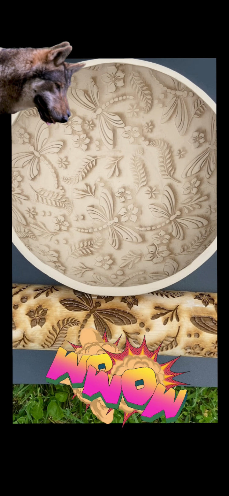 Ferns and Dragonflies Textured Rolling Pin (Available in 12 in or 7 in)