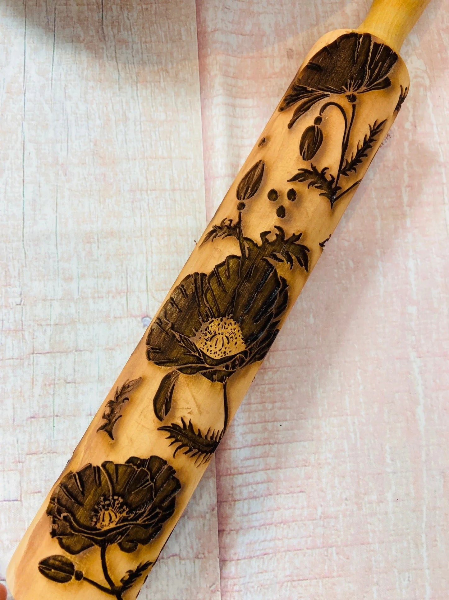 12 inch Poppies n Buds Textured Rolling Pin