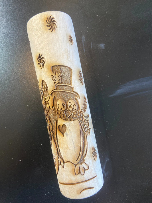 Penguin's and the Snowman 7 inch Textured Rolling Pin