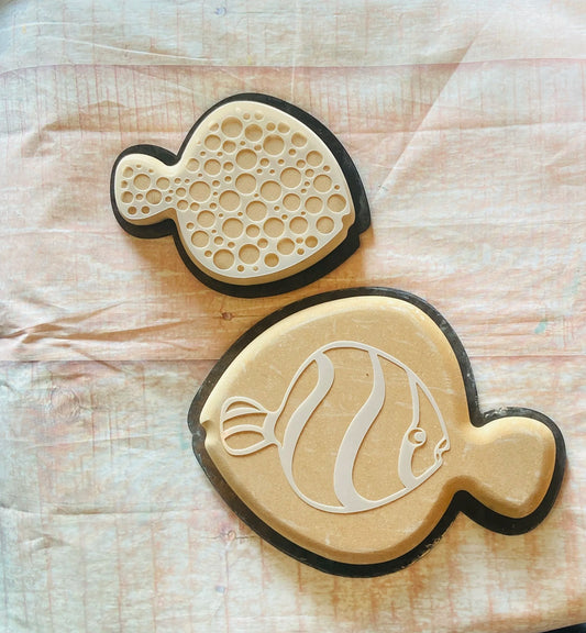 Whimsey Fishy Comes with Dual Drape form - template and 2 stencils.